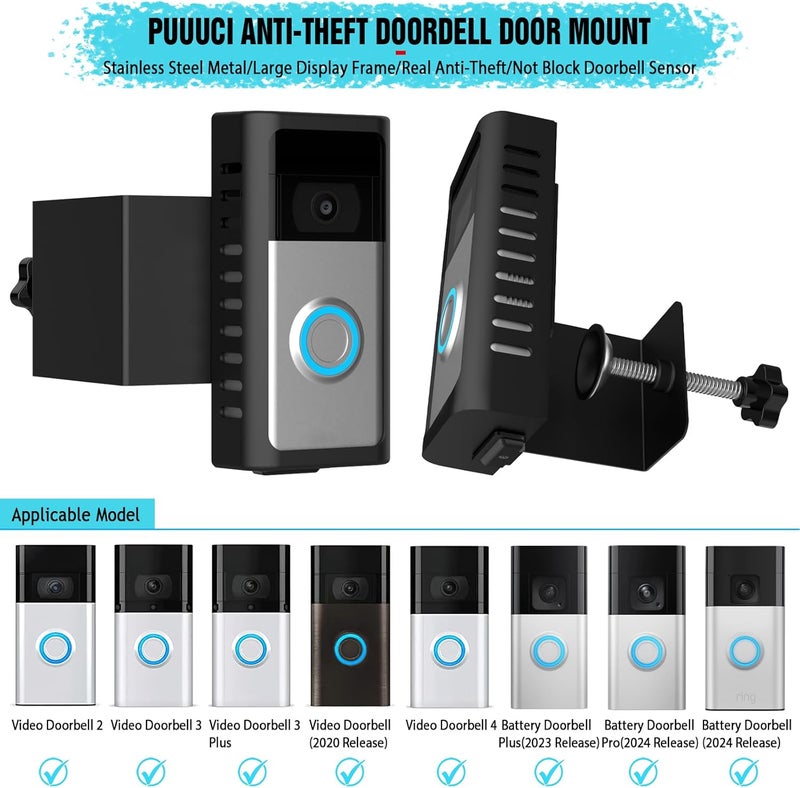 PUUUCI Store Anti-Theft Doorbell Door Mount for Battery Video Doorbell 2/3/4/(2020 Release)/(2024 Release)/Plus/Pro, No-Drill Steel Metal Doorbell Mounting Bracket Accessories for Apartment, Home, Business - Image 2